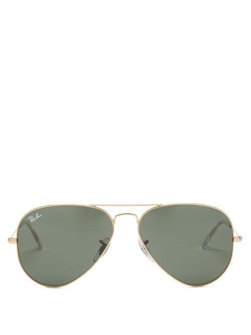 Ray-ban - Aviator Metal Sunglasses - Womens - Green Gold