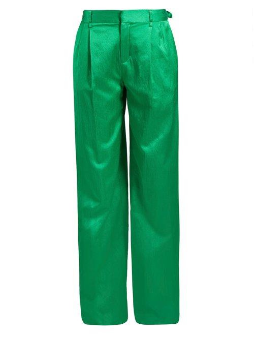 Matchesfashion.com Attico - High Waist Wide Leg Satin Trousers - Womens - Green