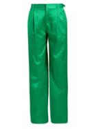 Matchesfashion.com Attico - High Waist Wide Leg Satin Trousers - Womens - Green
