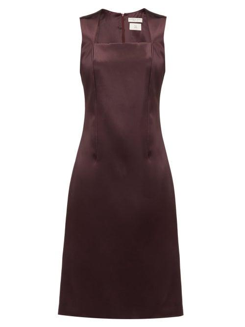 Matchesfashion.com Bottega Veneta - Square-neck Satin Midi Dress - Womens - Burgundy