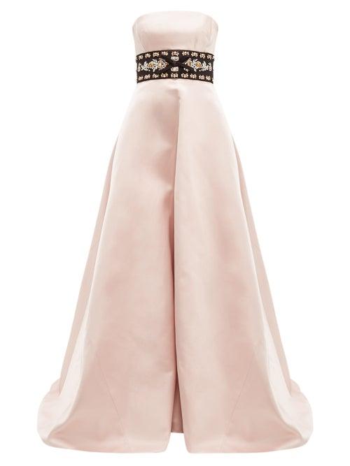 Matchesfashion.com Prada - Crystal Waistband Silk Satin Gown - Womens - Pink Multi