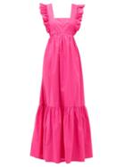 Matchesfashion.com Self-portrait - Ruffled Square-neck Cotton Maxi Dress - Womens - Pink