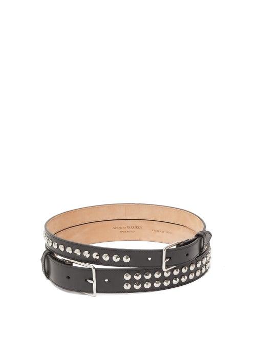 Matchesfashion.com Alexander Mcqueen - Double Buckle Studded Leather Belt - Womens - Black