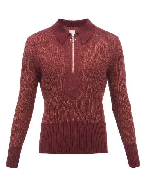 Sasquatchfabrix - Ribbed Wool-blend Polo Shirt - Mens - Burgundy
