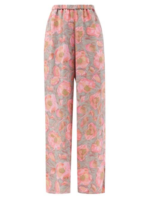 Matchesfashion.com Raey - Watercolour Floral-print Silk Wide-leg Trousers - Womens - Pink Print