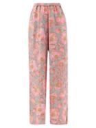 Matchesfashion.com Raey - Watercolour Floral-print Silk Wide-leg Trousers - Womens - Pink Print