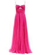 Valentino - Cutout Ruched Silk-chiffon Gown - Womens - Pink