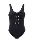 Matchesfashion.com Mara Hoffman - Desa Laced Recycled Fibre-blend Swimsuit - Womens - Black