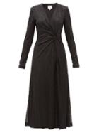 Matchesfashion.com Galvan - Knotted Pliss Metallic Jersey Midi Dress - Womens - Black