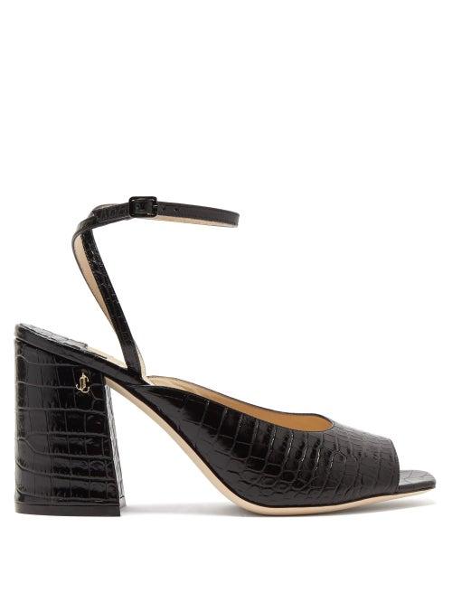 Matchesfashion.com Jimmy Choo - Jassidy Peep-toe Crocodile-effect Leather Sandals - Womens - Black