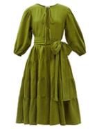 Matchesfashion.com Fil De Vie - Medina Tiered Linen Dress - Womens - Green