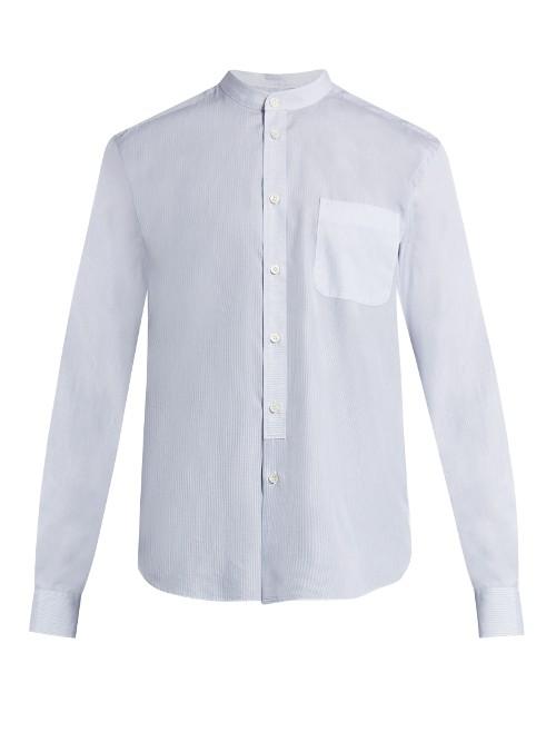 Helbers Band-collar Checked And Striped Cotton Shirt