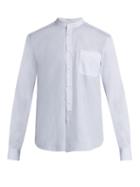 Helbers Band-collar Checked And Striped Cotton Shirt