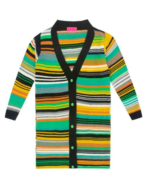 The Elder Statesman - Longline Striped Cashmere Cardigan - Womens - Green Multi