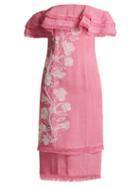 Matchesfashion.com Mary Katrantzou - Angelica Embroidered Off The Shoulder Ruffle Dress - Womens - Pink