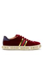 Gucci New Ace Faux-pearl Embellished Velvet Trainers