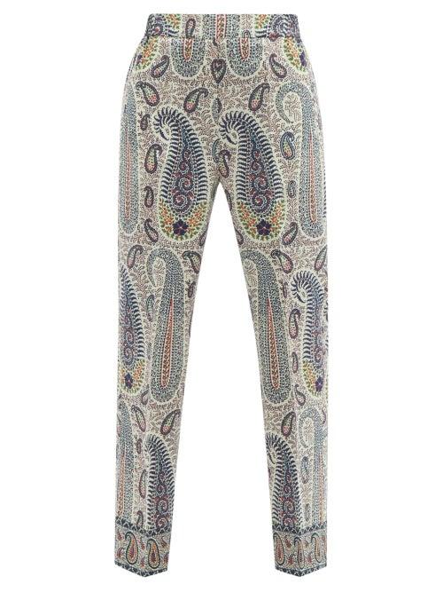 Matchesfashion.com Etro - Paisley-print Wide-leg Wool-blend Trousers - Womens - Blue Multi