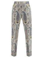 Matchesfashion.com Etro - Paisley-print Wide-leg Wool-blend Trousers - Womens - Blue Multi