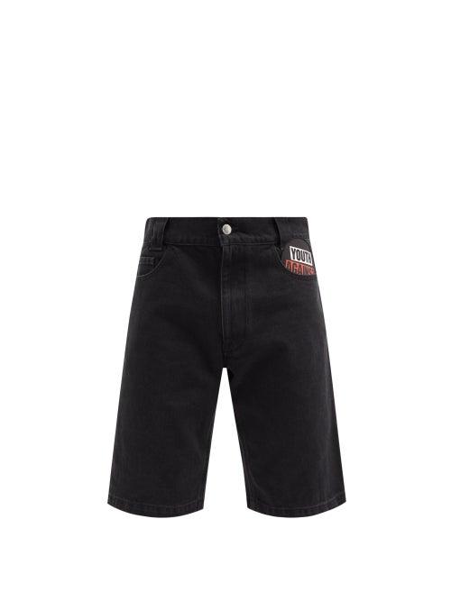 Matchesfashion.com Raf Simons - Youth Against-appliqu Denim Shorts - Mens - Black