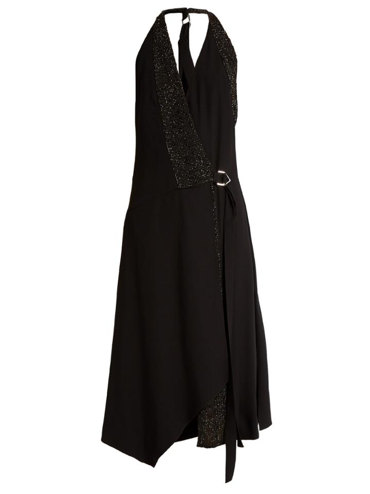 Versace Crystal-embellished Crepe Wrap Dress
