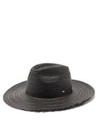 Matchesfashion.com Saint Laurent - Waikiki Logo-plaque Straw Panama Hat - Mens - Black