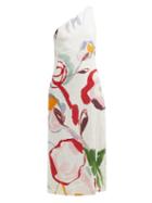 Matchesfashion.com Cult Gaia - Louise Abstract Print One Shoulder Linen Dress - Womens - White Print