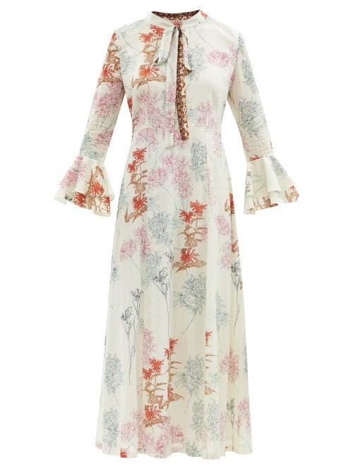 Matchesfashion.com Le Sirenuse, Positano - Tracey Flowers-print Cotton Dress - Womens - Green Print