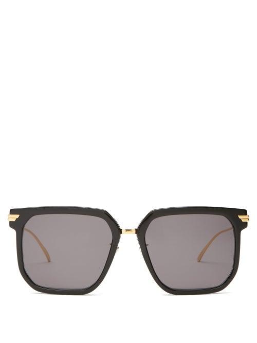 Matchesfashion.com Bottega Veneta - Square Acetate And Metal Sunglasses - Womens - Black Grey