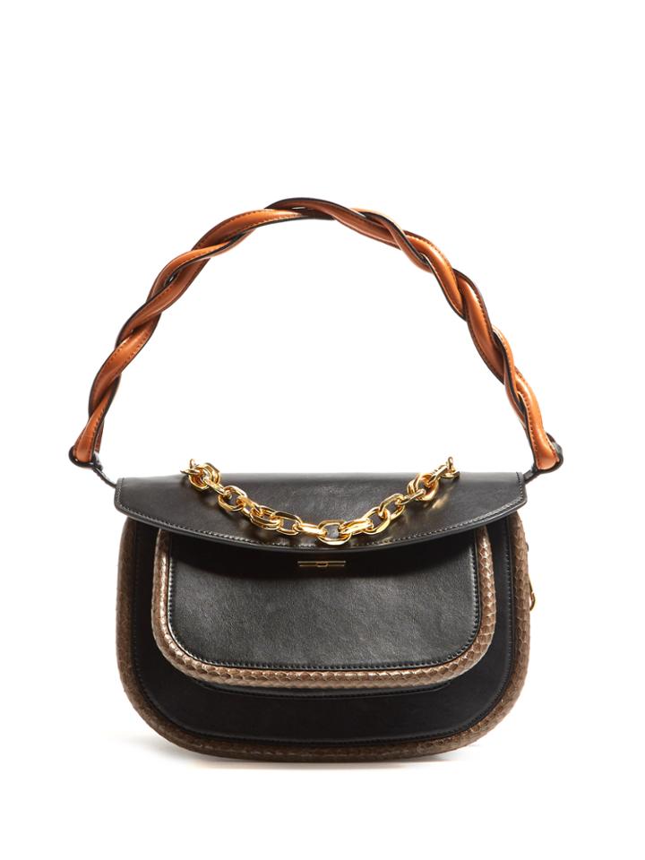 Marni Titan Medium Snakeskin-trimmed Leather Bag