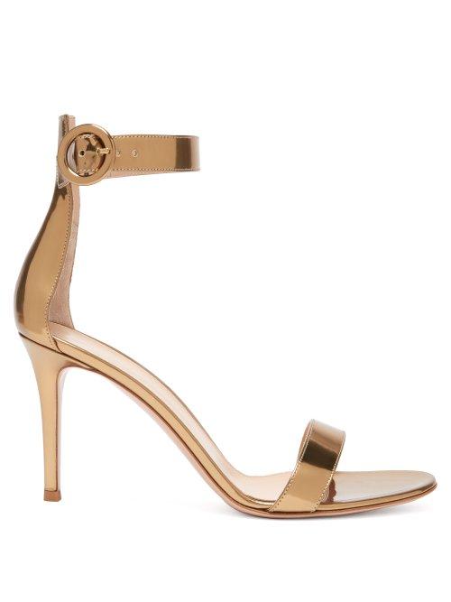 Matchesfashion.com Gianvito Rossi - Portofino 85 Metallic Leather Sandals - Womens - Gold