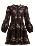 Matchesfashion.com Zimmermann - Allia Cross Stitched Lace Mini Dress - Womens - Black