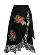 House Of Holland Floral-embroidered Ruffle-trimmed Cotton Skirt