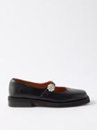 Ganni - Crystal-embellished Leather Mary Jane Shoes - Womens - Black