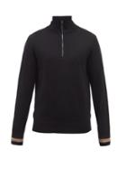 Burberry - Icon-stripe Zip-neck Wool Sweater - Mens - Black