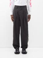 Youths In Balaclava - Pinstripe Pleated Cotton-twill Trousers - Mens - Black
