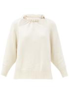 Matchesfashion.com Jil Sander - Beaded-neck Cutout Wool-blend Sweater - Womens - Cream