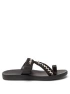 Mens Shoes Ancient Greek Sandals - Magas Woven-strap Leather Slides - Mens - Black Multi