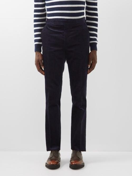 Ralph Lauren Purple Label - Gregory Brushed-corduroy Slim-leg Trousers - Mens - Navy