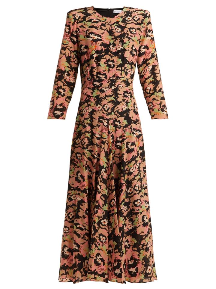 Raey Bracelet Sleeve Neon Pansy-print Silk Dress