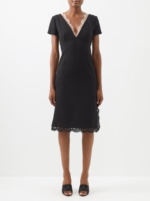Gucci - Lace-trimmed V-neck Crepe Dress - Womens - Black
