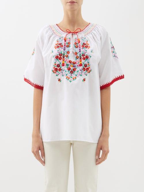 Muzungu Sisters - Eva Floral-embroidered Cotton Top - Womens - White Multi