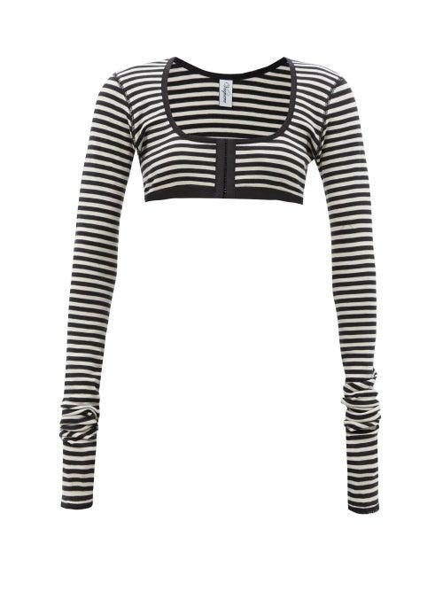 Vaquera - Striped Wool-blend Long-sleeved Cropped Top - Womens - Black White