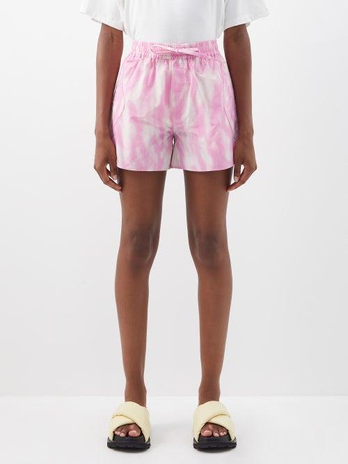 Ganni - High-rise Tie-dye Shell Shorts - Womens - Pink Multi