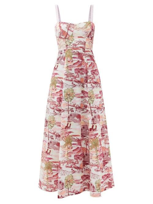Emporio Sirenuse - Azzurra Vesuvius-print Cotton-poplin Maxi Dress - Womens - Pink Print