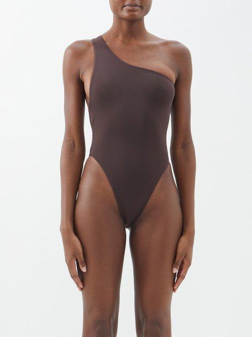 Louisa Ballou - Plunge One-shoulder Swimsuit - Womens - Dark Brown
