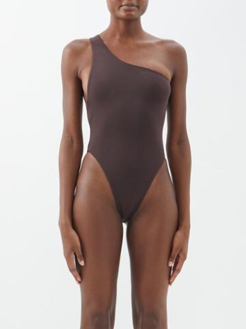 Louisa Ballou - Plunge One-shoulder Swimsuit - Womens - Dark Brown