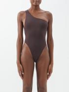 Louisa Ballou - Plunge One-shoulder Swimsuit - Womens - Dark Brown
