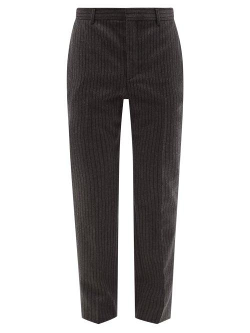 Saint Laurent - Pinstriped Wool-twill Trousers - Mens - Grey