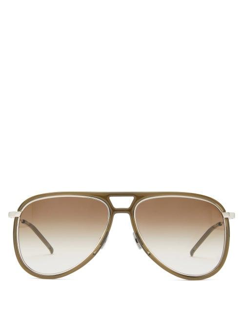 Saint Laurent - Aviator Acetate And Metal Sunglasses - Mens - Dark Green