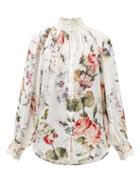 Camilla - London Ruffled-neck Floral-print Silk-crepe Blouse - Womens - Ivory Multi